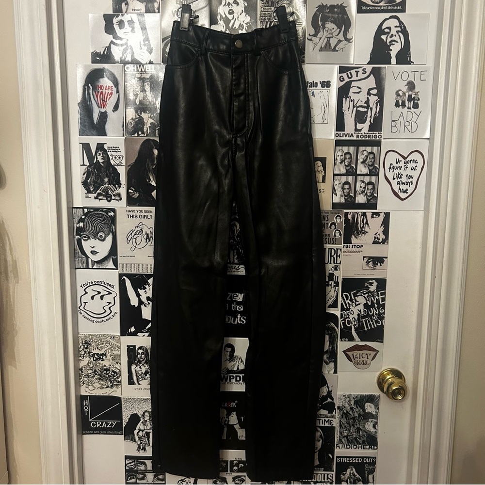 Dynamite Black Faux Leather High-Waist Straight Leg Pants